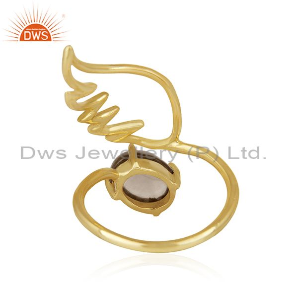 Suppliers Amgel Wing 925 Sterling Silver Gold Plated Smoky Quartz Ring Manufacturers