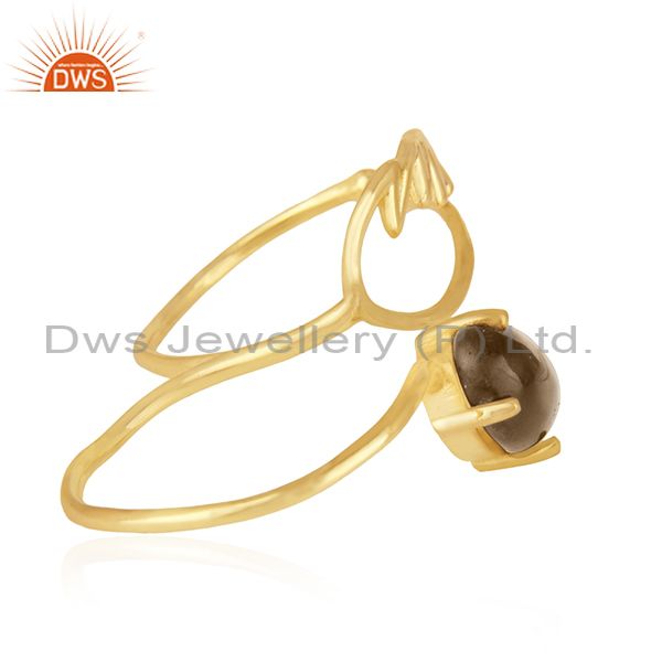 Suppliers Angel Wing 925 Silver Gold Plated Smoky Quartz Double Finger Ring Wholesale
