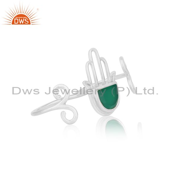 Designer of Designer hamsa hand lucky charm sterling silver green onyx ring