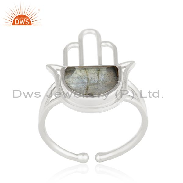 Suppliers 92.5 Sterling Silver Lucky Hamsa Hand Charm Labradorite Ring Manufacturer