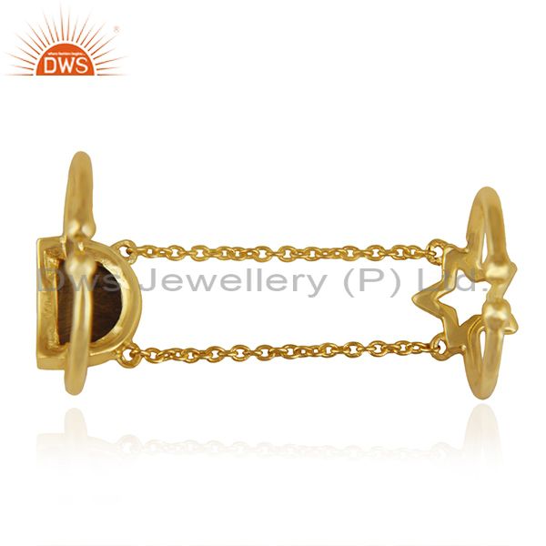 Suppliers Tiger Eye Gemstone 925 Silver Gold Plated Star Charm Finger Ring Wholesale