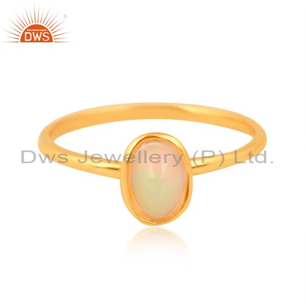 Oval Cut Ethiopian Opal Set Gold On 925 Sterling Silver Ring