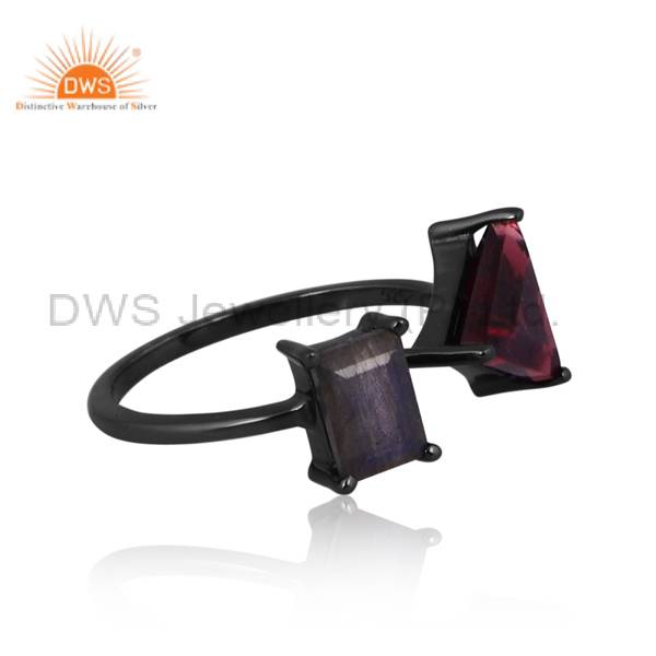 Labradorite Garnet Ring Sterling Silver Black Design