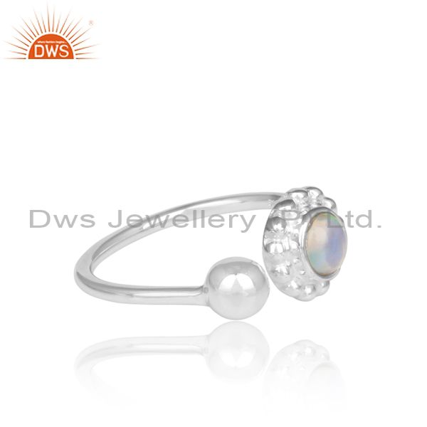 Ethiopian Opal Set Fine Sterling Silver Floral Facing Ring