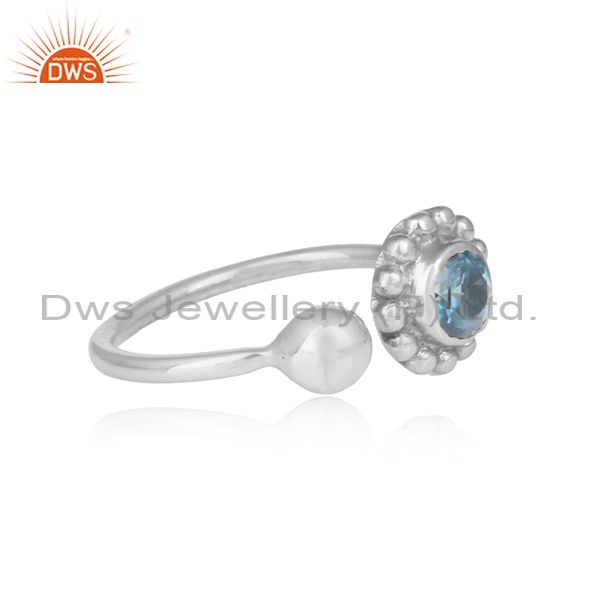 London Blue Topaz Fine Sterling Silver Floral Facing Ring