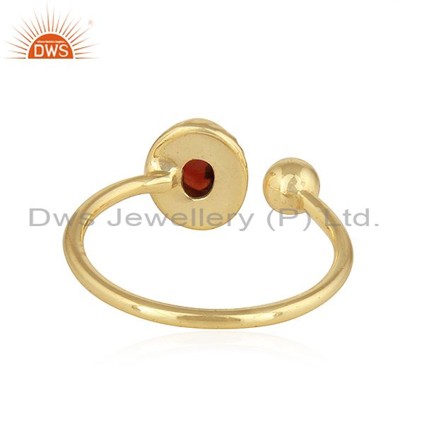Exporter Natural Garnet 18k Yellow Gold Plated Designer Silver Ring Jewelry