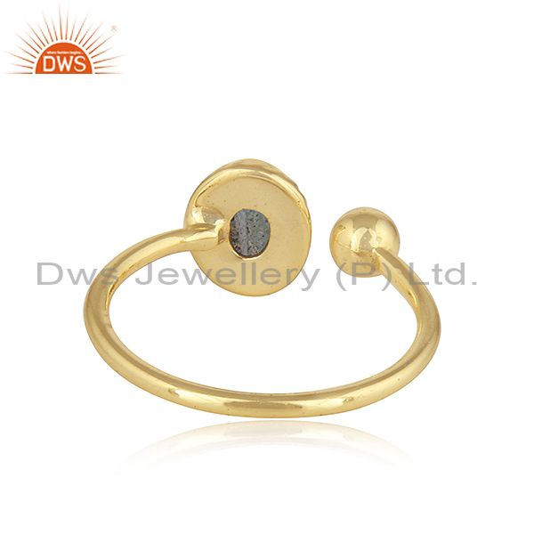 Exporter Labradorite Gemstone Designer Yellow Gold Plated Silver Rings Jewelry
