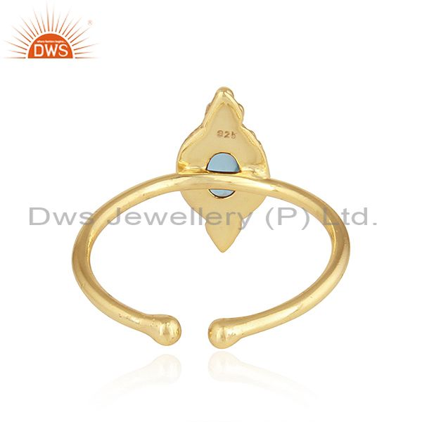 Exporter Natural Blue Topaz Gemstone Designer Gold Plated Silver Stackable Ring