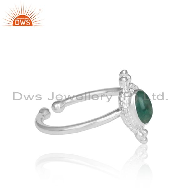 Oval Emerald Set Handmade Fine 925 Silver Adjustable Ring