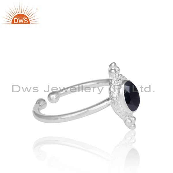 Oval Cut Black Spinal Handmade Fine Silver Adjustable Ring