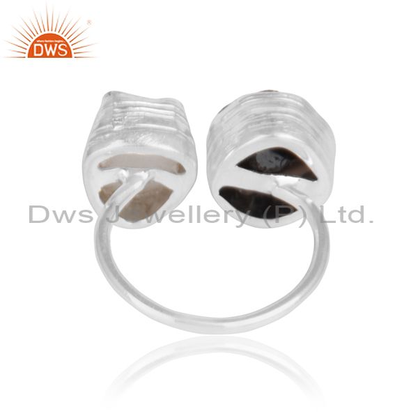 Crystal and smoky quartz gemstone designer sterling silver rings