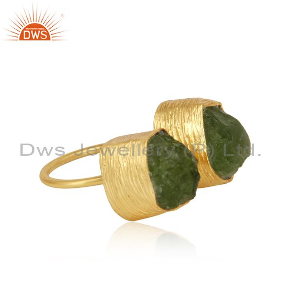 Handcrafted textured gold on silver ring with organic shape peridot