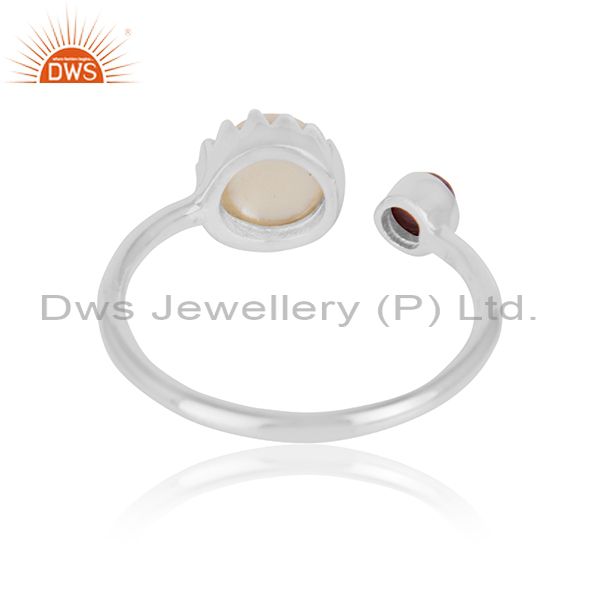 Natural garnet pearl gemstone designer womens silver ring jewelry