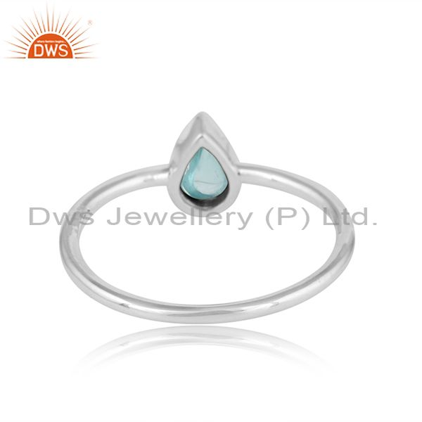 Pear shape sterling fine silver aqua chalcedony gemstone rings