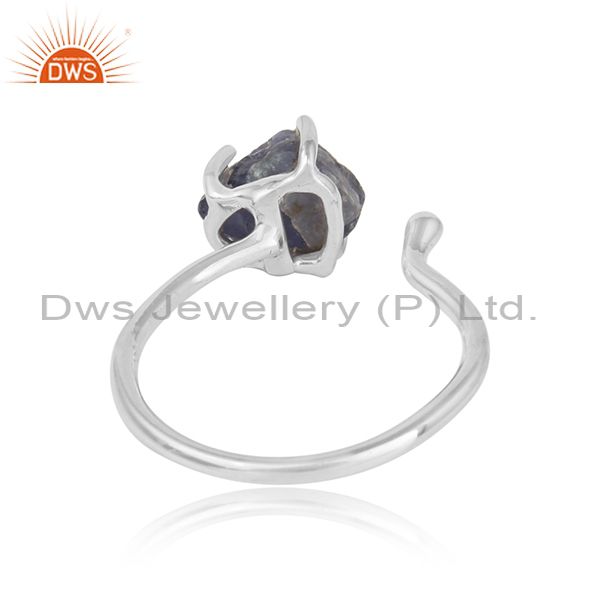 Handcrafted designer rough iolite gemstone ring in silver 925