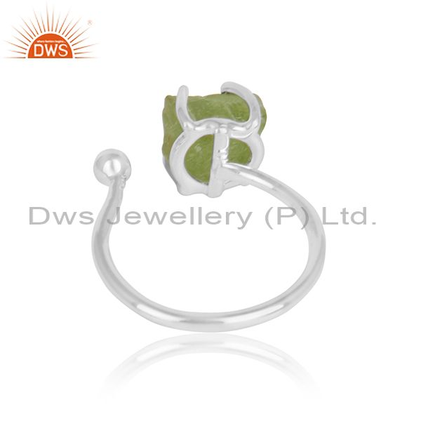 Rough peridot gemstone womens 925 sterling silver designer rings