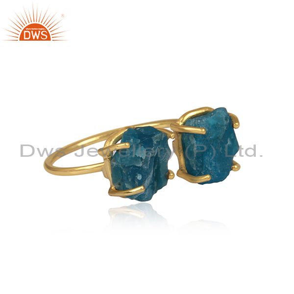 Suppliers Prong Set Apatite Gemstone Womens Gold Plated 925 Silver Rings