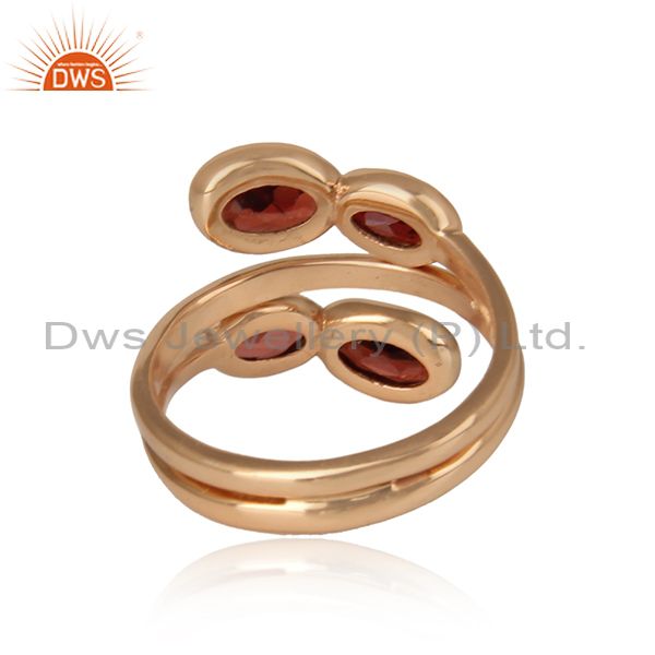Natural garnet gemstone handmade rose gold plated silver rings
