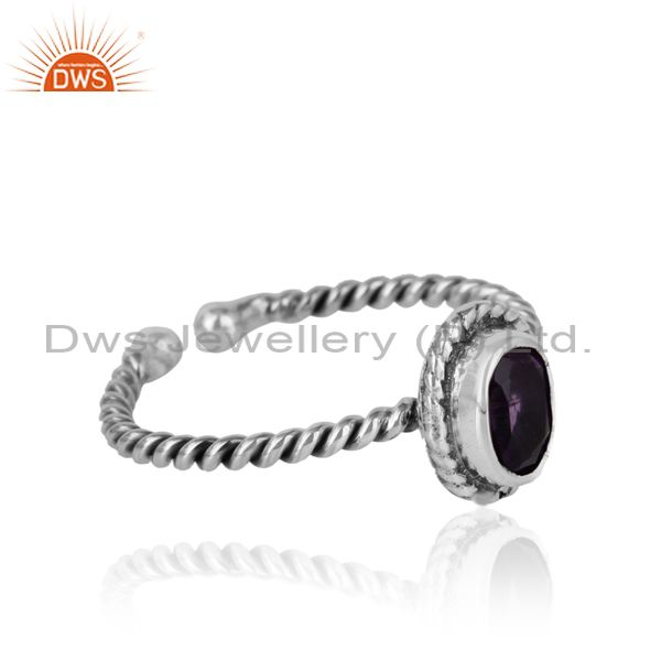 Designer of Amethyst gemstone designer twisted silver oxidized ring jewelry
