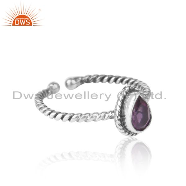 Designer of Amethyst gemstone designer 925 sterling silver oxidized rings