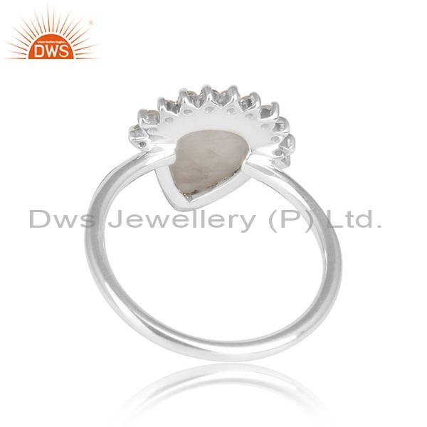 Designer of Pear rainbow moonstone cz sterling fine silver girls ring jewelry