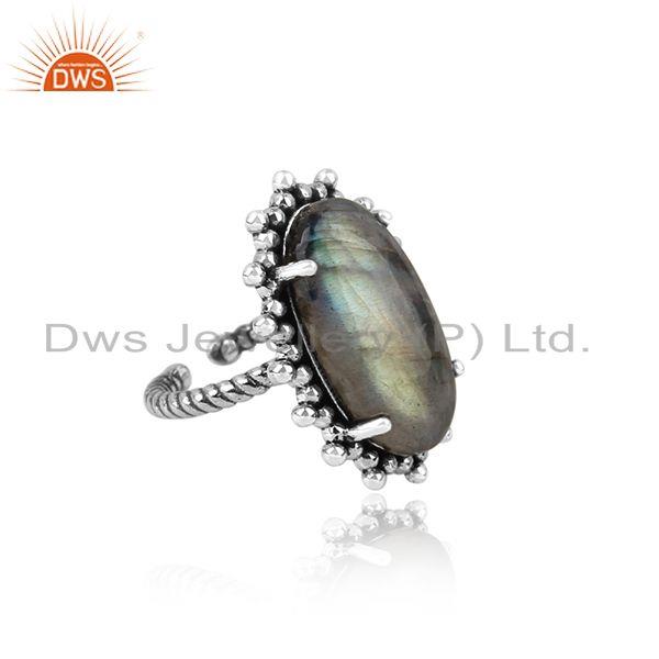 Handmade statement ring in oxidized silver 925 and labradorite