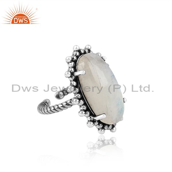 Handmade statement rainbow moonstone ring in oxidized silver 925