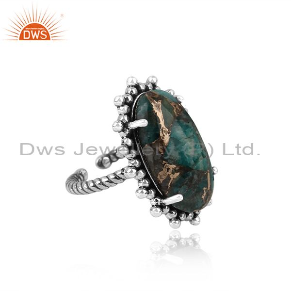 Handmade statement mohave amazonite ring in oxidized silver 925