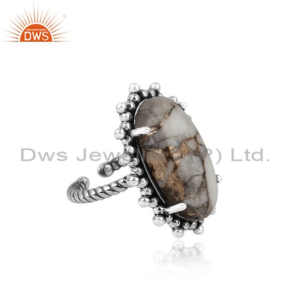 Handmade statement mohave howlite ring in oxidized silver 925
