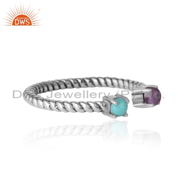 Designer of Twisted ring in oxidized silver 925 arizona turquoise amethyst