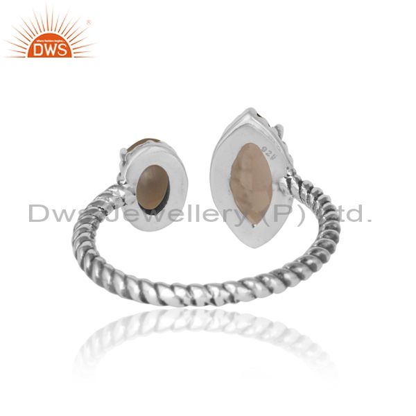 Designer of Oxidized silver 925 twisted designer ring with smoky and pearl