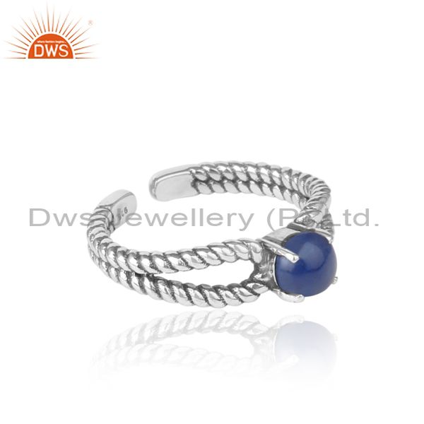 Designer of Designer twisted ring in oxidized silver 925 with blue aventurine