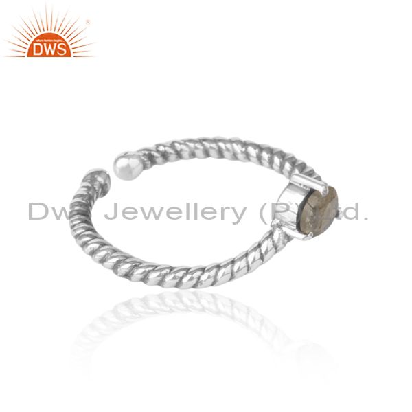 Designer of labradorite dainty designer twisted ring in oxidized silver 925