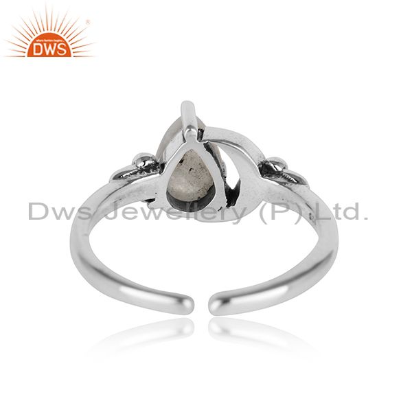 Designer oxidised silver 925 moon ring with rainbow moonstone