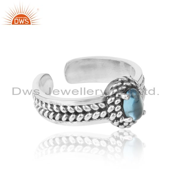 Blue Topaz Handcrafted Designer Ring In Oxidized Silver 925