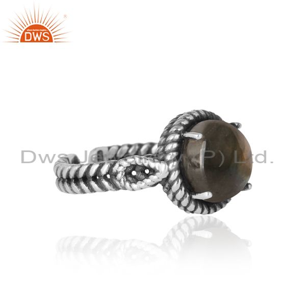 Designer of Twisted designer bold labradorite ring in oxidized silver 925