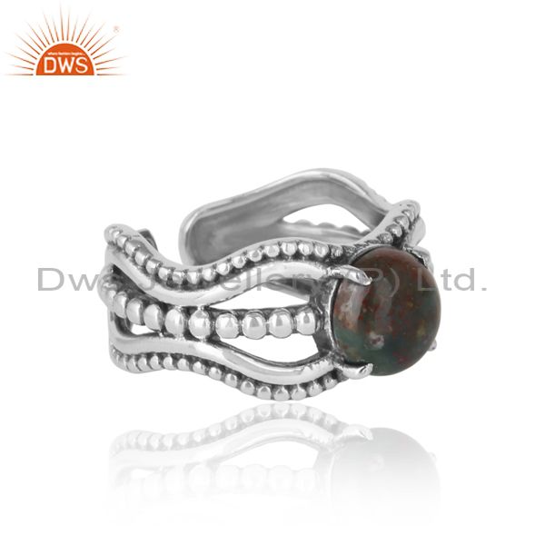 Designer of Bold handmade silver ring in oxidized finish with blood stone