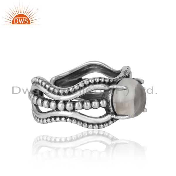 Designer of Bold handmade silver ring in oxidized finish with crystal quartz