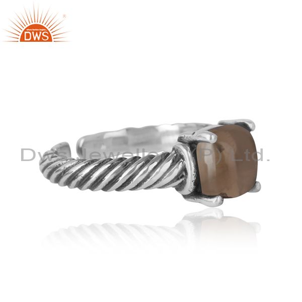 Designer of Handcrafted twisted bold ring in oxidized silver 925 and smoky