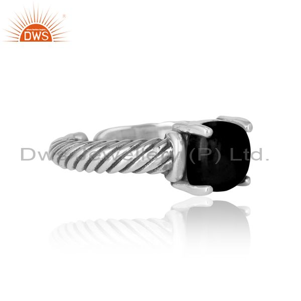 Designer of Handcrafted twisted bold ring in oxidized silver and black onyx