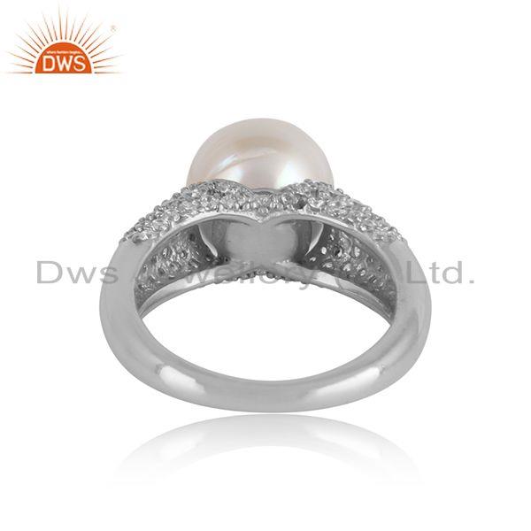 White rhodium plated silver zircon pearl gemstone girls rings
