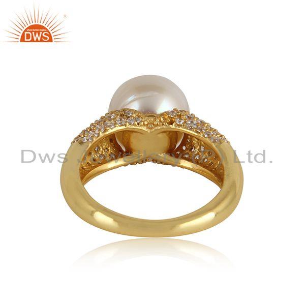 Cz natural pearl gemstone designer 18k gold plated silver rings