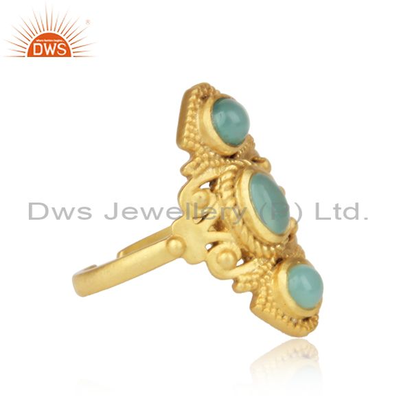 Manufacturer of Bohemian Ring in Yellow Gold on Silver 925 with Aqua Chalcedony