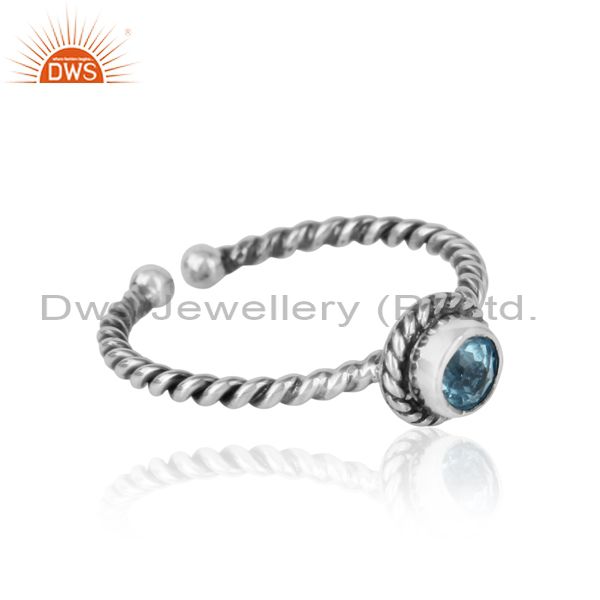 Designer of Blue topaz twisted handmade designer ring in oxidized silver 925