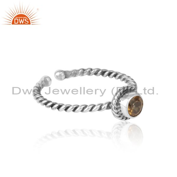 Designer of Citrine twisted handmade designer ring in oxidized silver 925