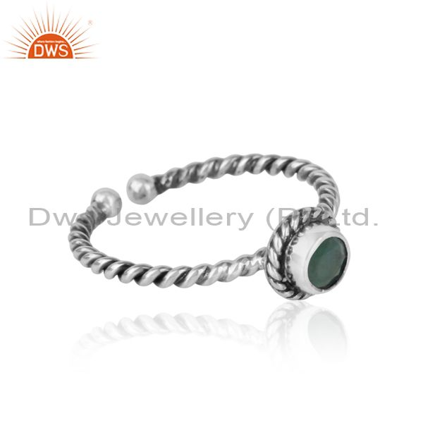 Designer of Emerald twisted handmade designer ring in oxidized silver 925