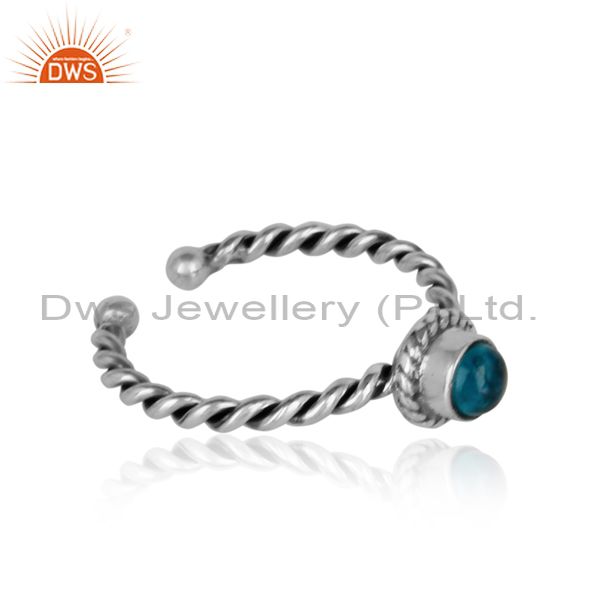 Designer of Neon apatite twisted handmade designer ring in oxidized silver 925