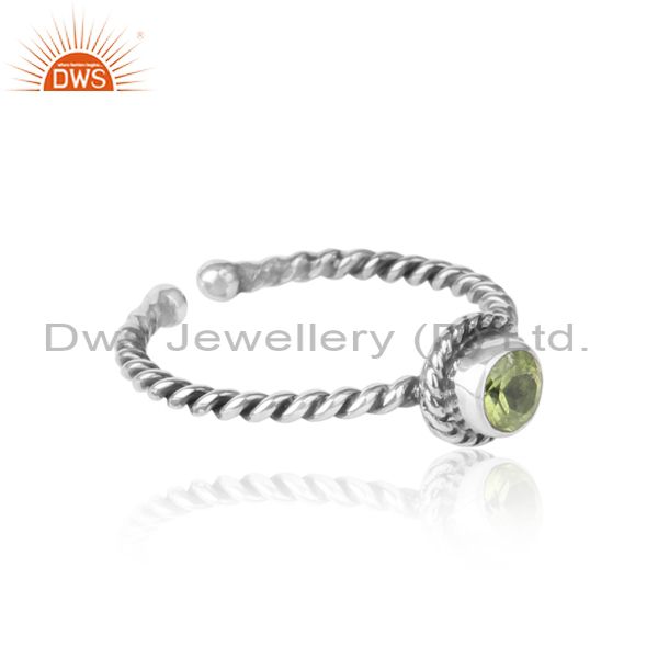 Designer of Peridot twisted handmade designer ring in oxidized silver 925