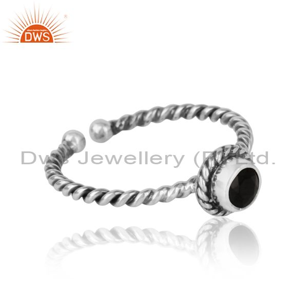 Designer of Black onyx twisted handmade designer ring in oxidized silver 925