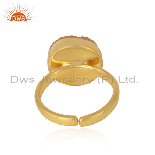 Designer elegant orange druzy ring in yellow gold on silver 925